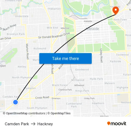 Camden Park to Hackney map