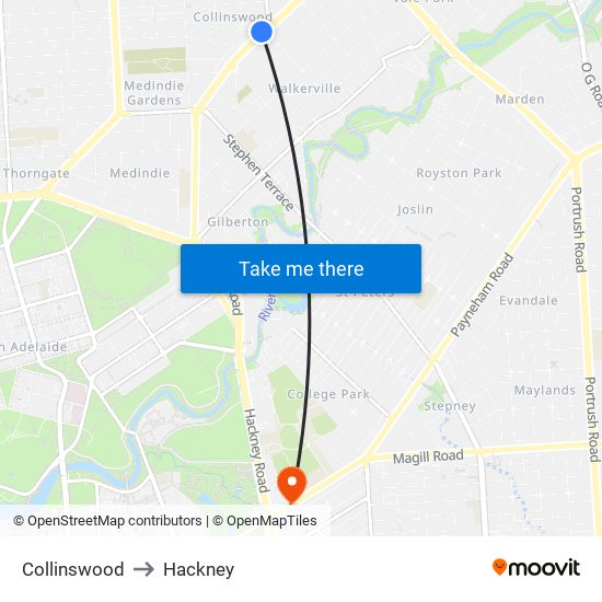 Collinswood to Hackney map