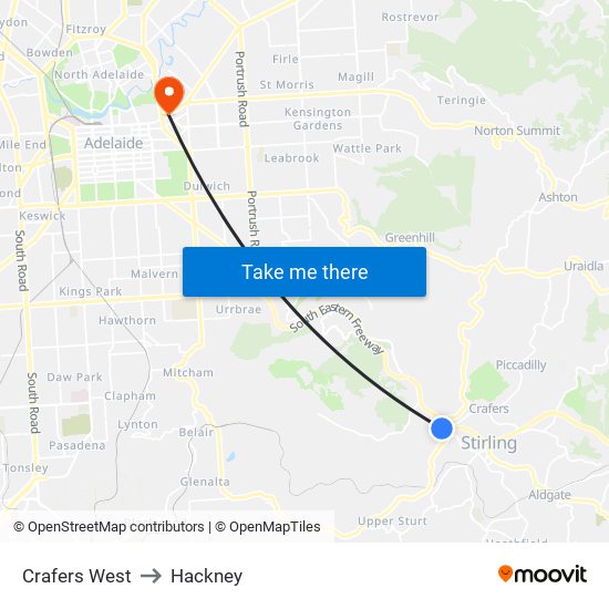 Crafers West to Hackney map