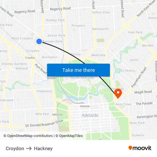 Croydon to Hackney map