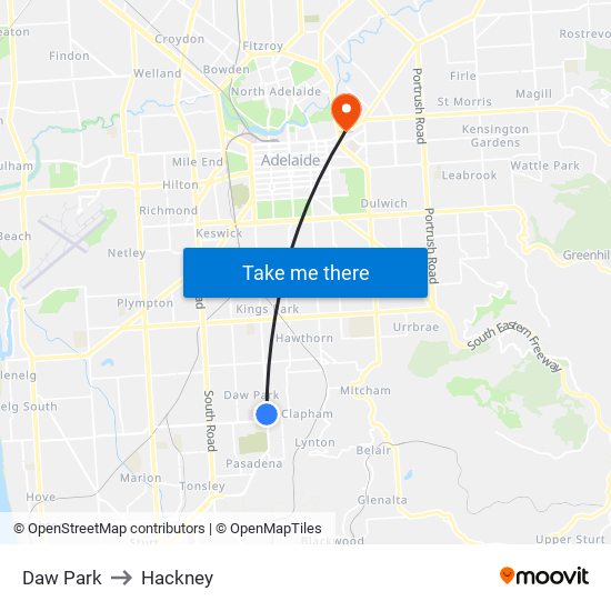 Daw Park to Hackney map