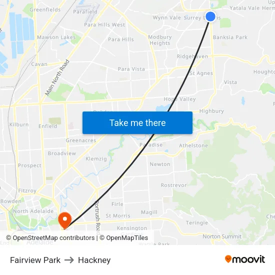 Fairview Park to Hackney map