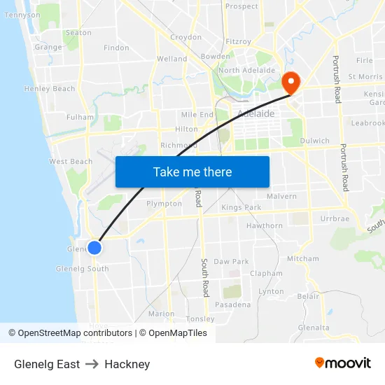 Glenelg East to Hackney map