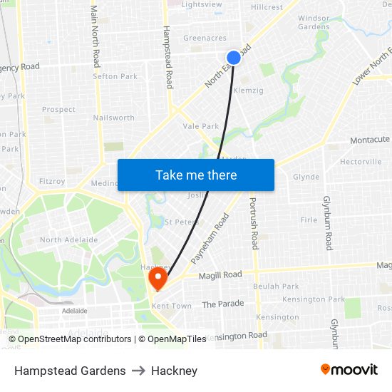 Hampstead Gardens to Hackney map