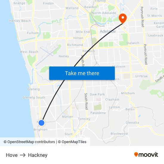 Hove to Hackney map