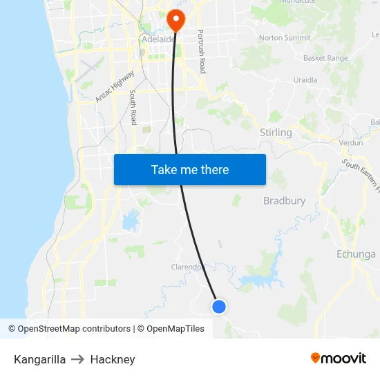 Kangarilla to Hackney map