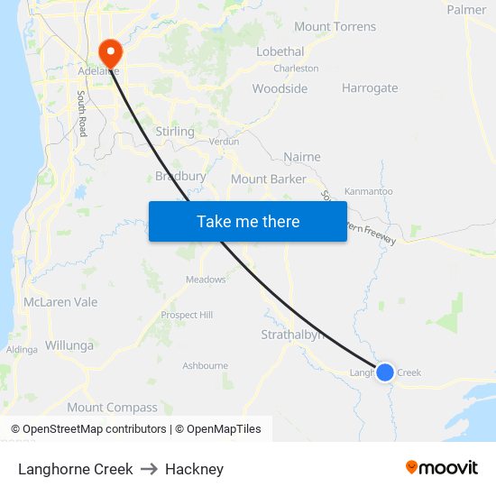 Langhorne Creek to Hackney map