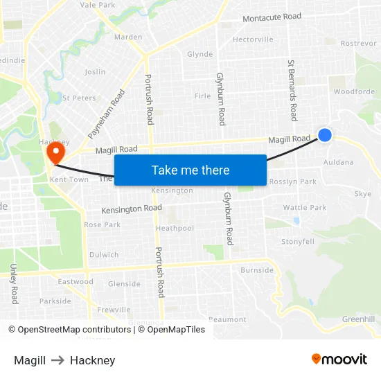 Magill to Hackney map