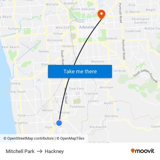 Mitchell Park to Hackney map