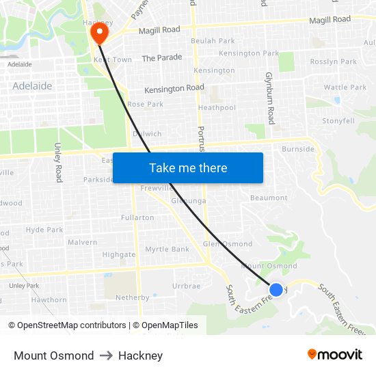 Mount Osmond to Hackney map