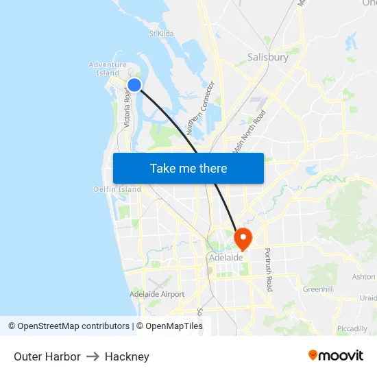Outer Harbor to Hackney map