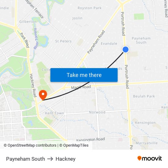 Payneham South to Hackney map