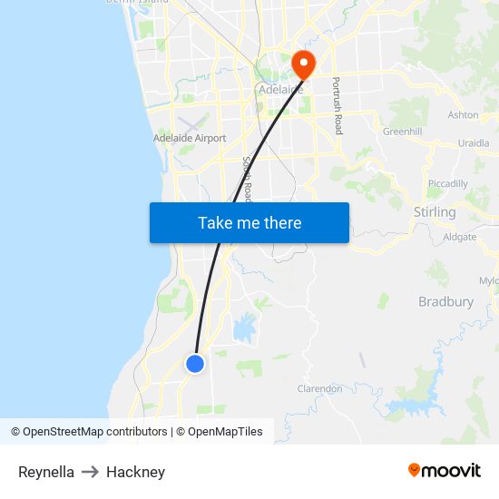 Reynella to Hackney map