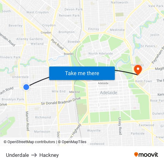 Underdale to Hackney map