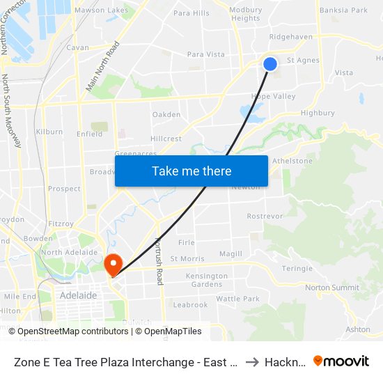 Zone E Tea Tree Plaza Interchange - East side to Hackney map