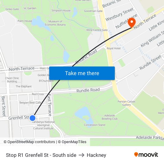 Stop R1 Grenfell St - South side to Hackney map