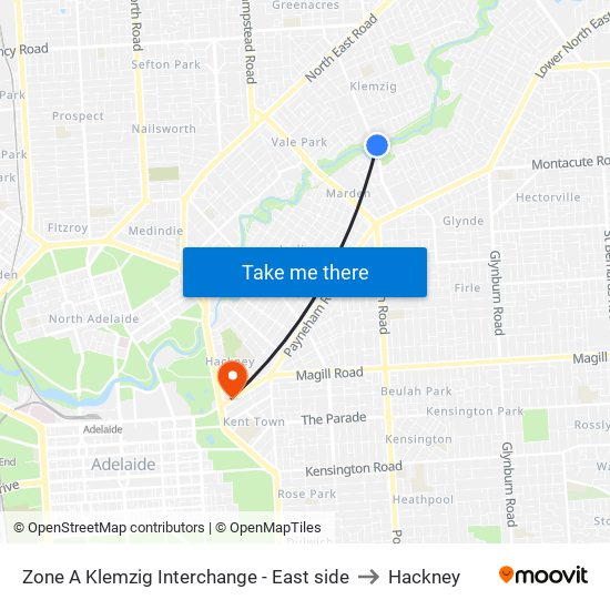 Zone A Klemzig Interchange - East side to Hackney map