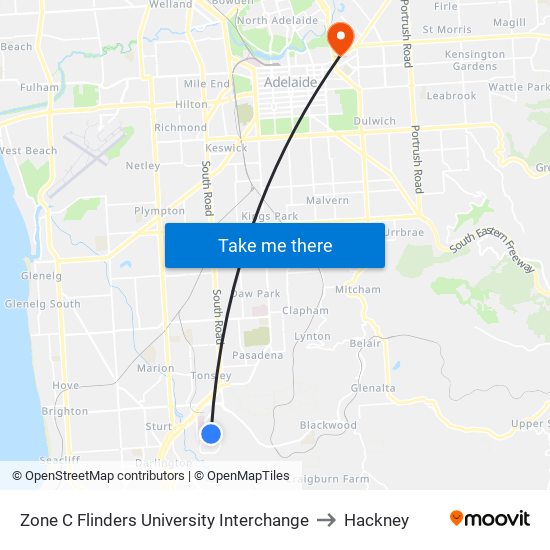 Zone C Flinders University Interchange to Hackney map