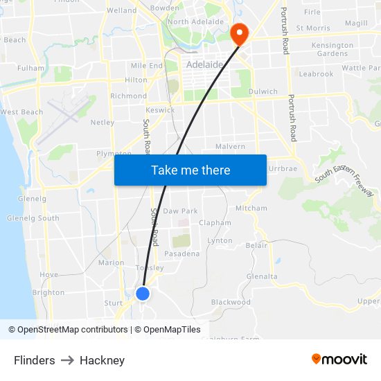 Flinders to Hackney map