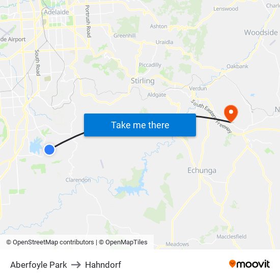 Aberfoyle Park to Hahndorf map