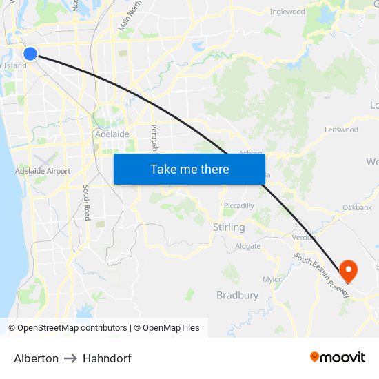 Alberton to Hahndorf map