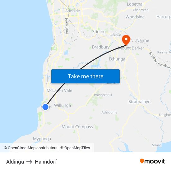 Aldinga to Hahndorf map