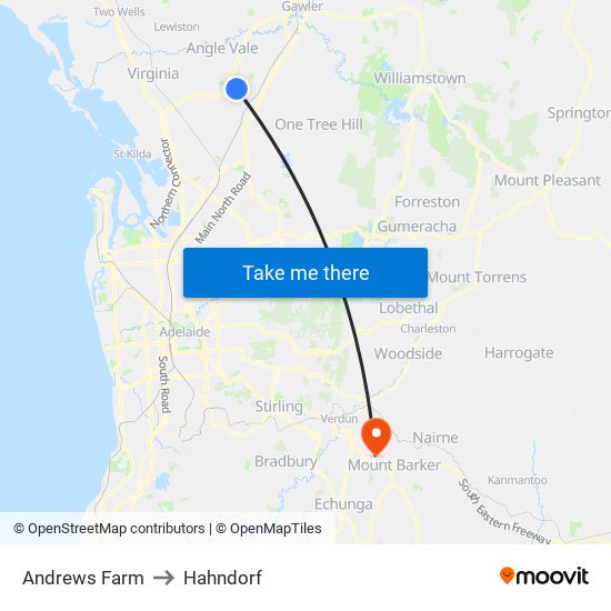 Andrews Farm to Hahndorf map