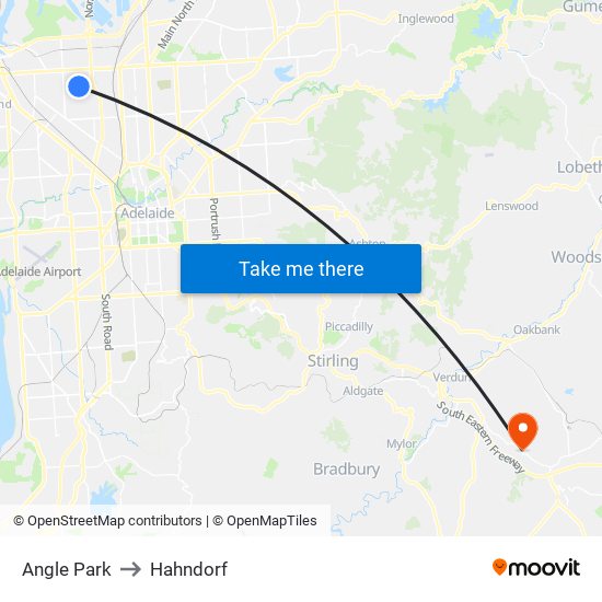 Angle Park to Hahndorf map