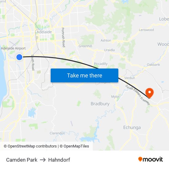 Camden Park to Hahndorf map