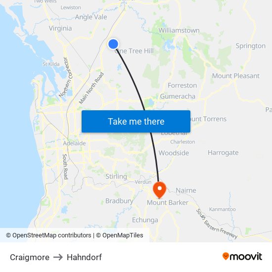 Craigmore to Hahndorf map