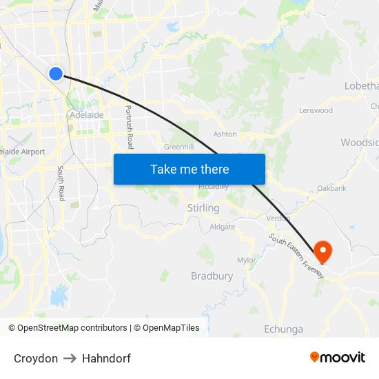 Croydon to Hahndorf map