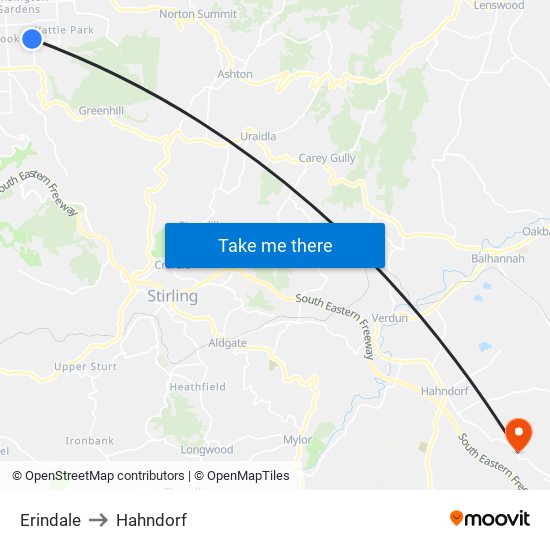 Erindale to Hahndorf map