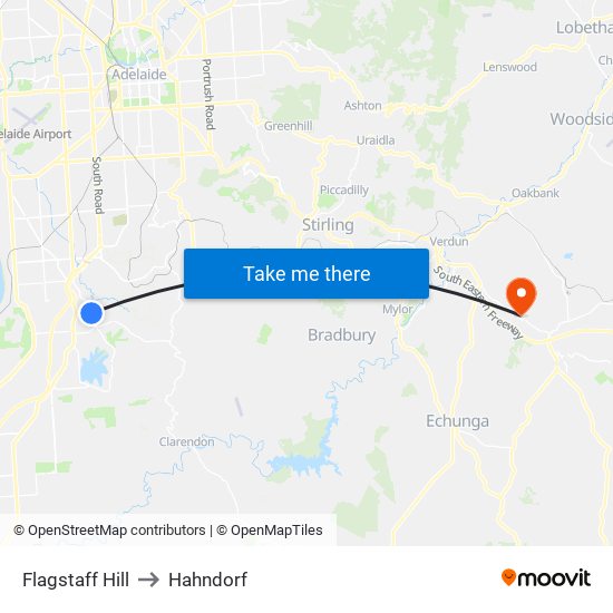 Flagstaff Hill to Hahndorf map