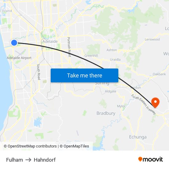 Fulham to Hahndorf map