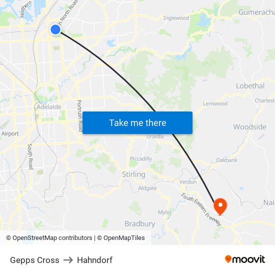 Gepps Cross to Hahndorf map