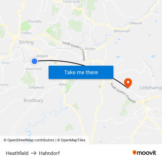 Heathfield to Hahndorf map