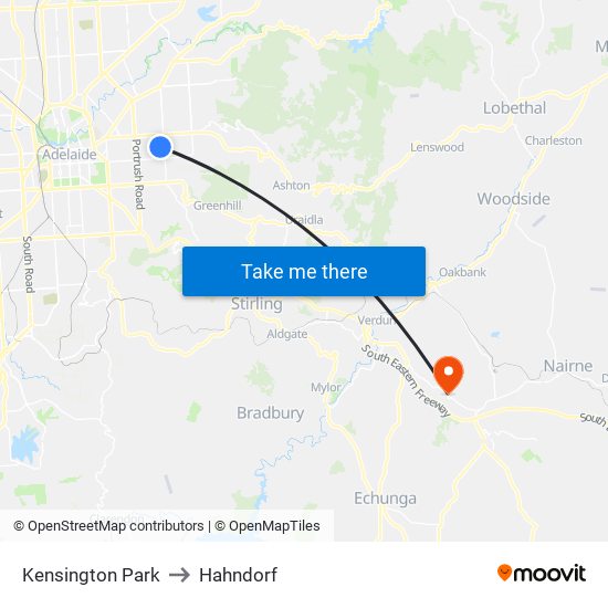 Kensington Park to Hahndorf map