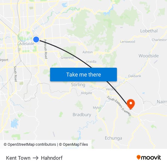 Kent Town to Hahndorf map