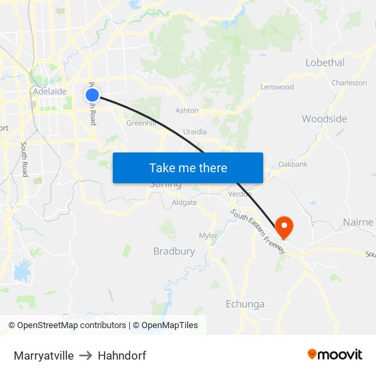 Marryatville to Hahndorf map