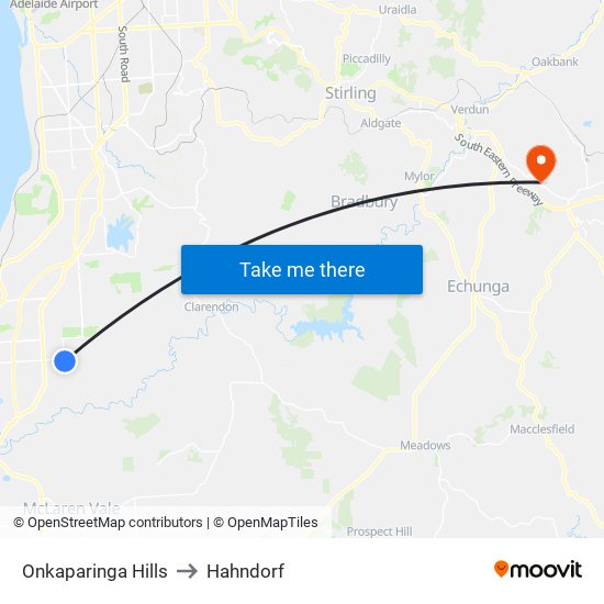 Onkaparinga Hills to Hahndorf map