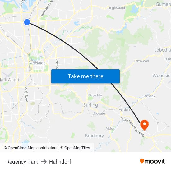 Regency Park to Hahndorf map