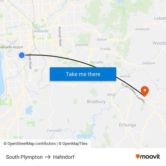 South Plympton to Hahndorf map