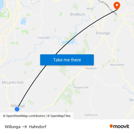 Willunga to Hahndorf map