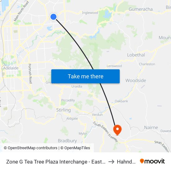 Zone G Tea Tree Plaza Interchange - East side to Hahndorf map