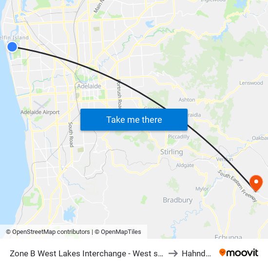 Zone B West Lakes Interchange - West side to Hahndorf map