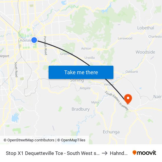 Stop X1 Dequetteville Tce - South West side to Hahndorf map