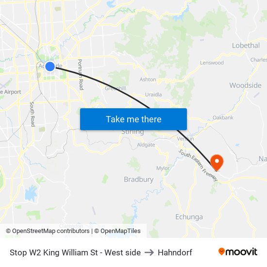 Stop W2 King William St - West side to Hahndorf map