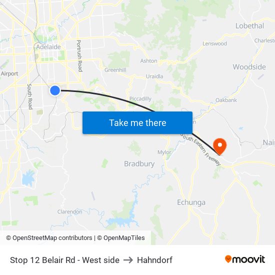 Stop 12 Belair Rd - West side to Hahndorf map