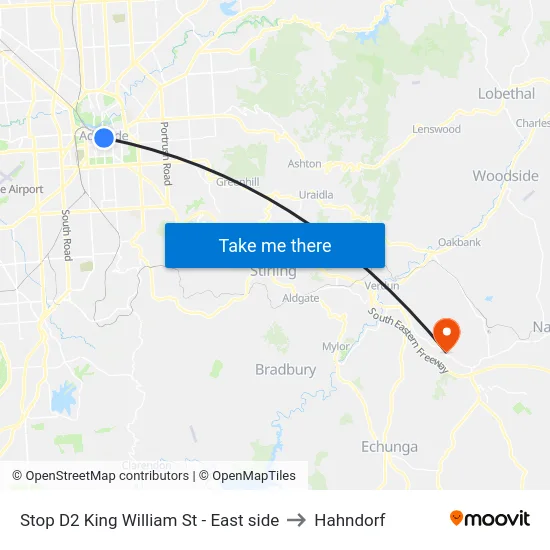 Stop D2 King William St - East side to Hahndorf map