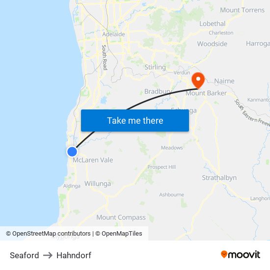 Seaford to Hahndorf map